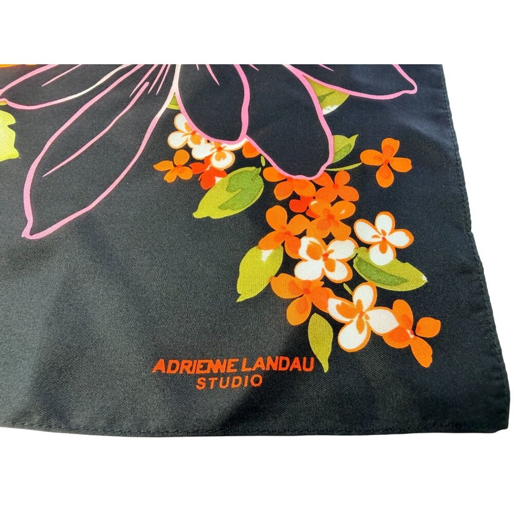 Adrienne Landau Studio Floral Silk Scarf Pink Orange Black Bold Retro Design 35" - Picture 3 of 11
